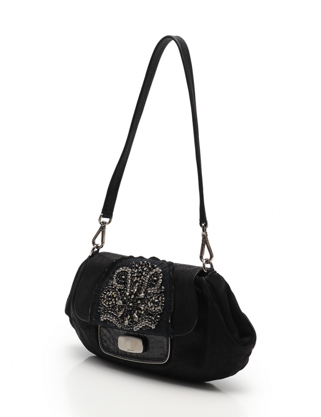 プラダ PRADA ショルダーバッグ 黒 レザー ビジュー レディース 114