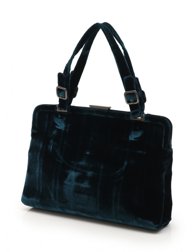 プラダ PRADA ハンドバッグ 青 B7641 ベロア VELLUTO FIBBIE 
