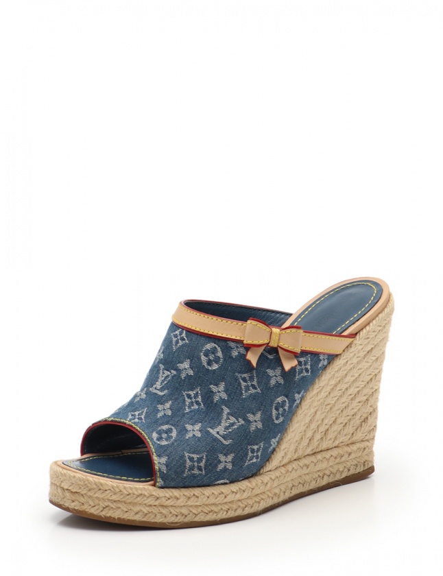 ルイヴィトン LOUIS VUITTON サンダル モノグラム 青 ベージュ 36.5 