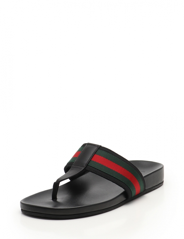 グッチ GUCCI トングサンダル ウェブストラップ シェリー 黒 緑 赤 6.5 