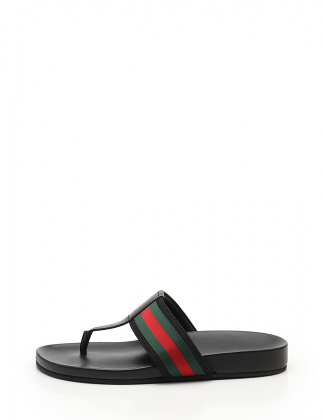グッチ GUCCI トングサンダル ウェブストラップ シェリー 黒 緑 赤 6.5 