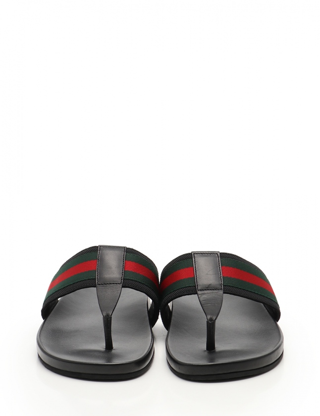 グッチ GUCCI トングサンダル ウェブストラップ シェリー 黒 緑 赤 6.5 