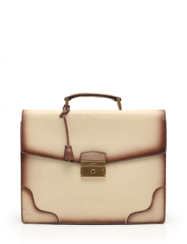 プラダ PRADA ビジネスバッグ アイボリー 茶 レザー グラデーション  