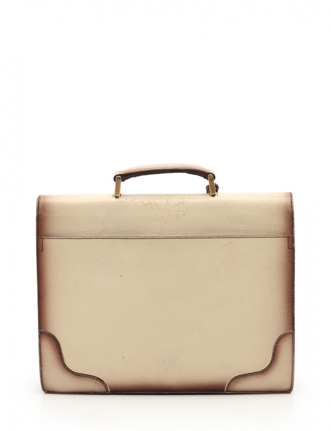 プラダ PRADA ビジネスバッグ アイボリー 茶 レザー グラデーション  