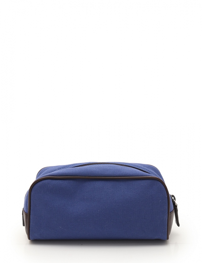 プラダ PRADA ポーチ ブルーネイビー 茶 小物 キャンバス レザー  