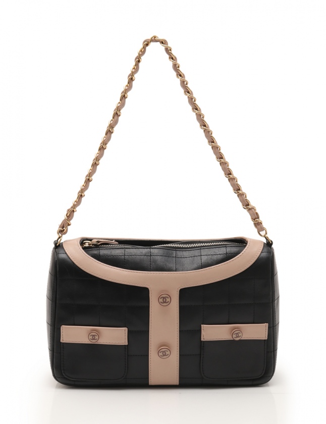シャネル Chanel チェーンショルダーバッグ ガールシャネル チョコバー ココボタン 黒 ベージュ レザー ゴールド金具 レディース 114 ベクトルパーク