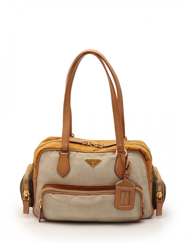 プラダ PRADA トートバッグ ベージュ 黄 茶 BR2521 キャンバス 