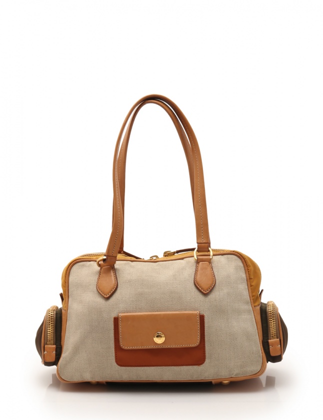 プラダ PRADA トートバッグ ベージュ 黄 茶 BR2521 キャンバス 