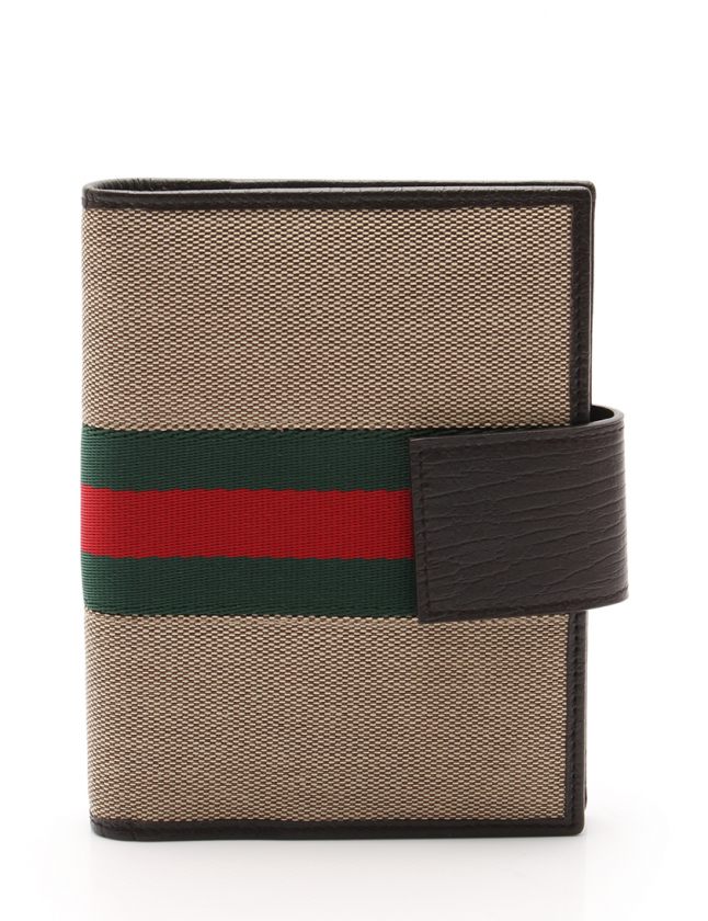 グッチ GUCCI 手帳カバー シェリーライン ベージュ 茶 小物 キャンバス 