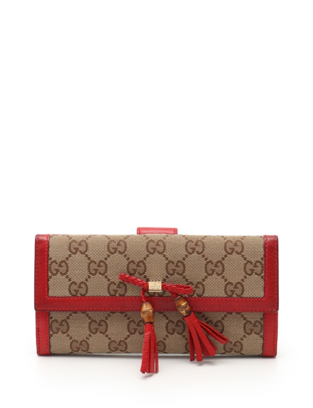 グッチ GUCCI 長財布 GGキャンバス バンブー ベージュ 赤 小物 