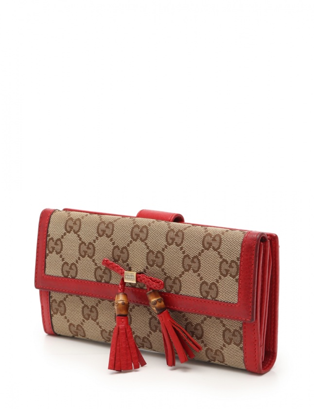 グッチ GUCCI 長財布 GGキャンバス バンブー ベージュ 赤 小物 