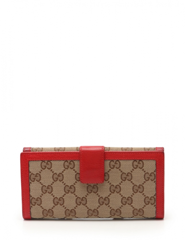 グッチ GUCCI 長財布 GGキャンバス バンブー ベージュ 赤 小物 