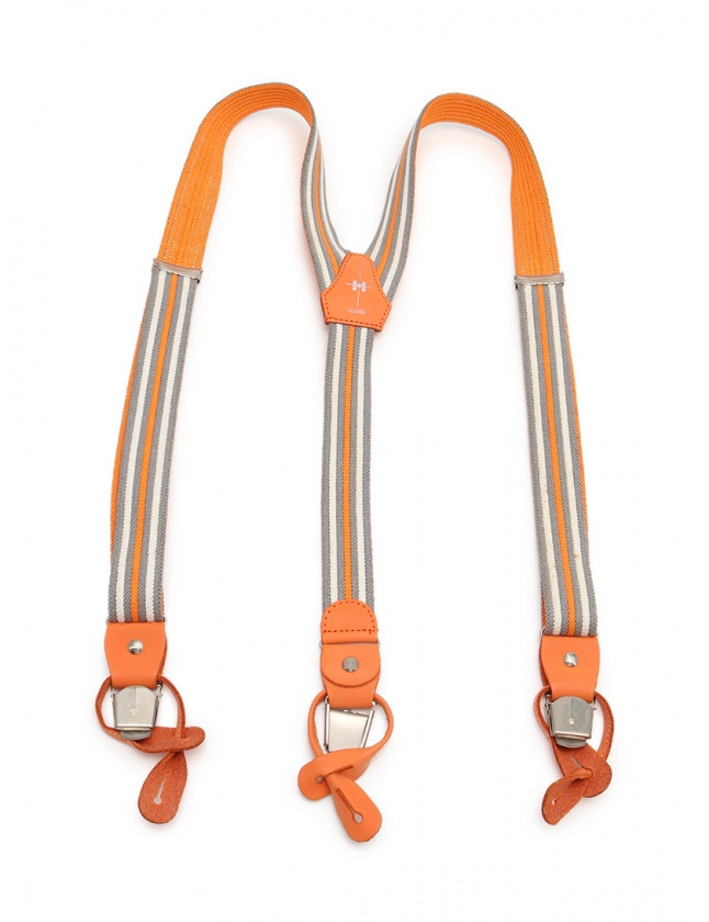エルメス HERMES サスペンダー オレンジ マルチカラー 小物 レーヨン 