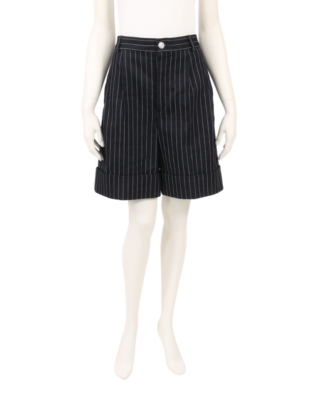 シャネル Chanel ハーフパンツ デニム ネイビー 白 38 ボトムス ストライプ S P コットン レディース 114 ベクトルパーク