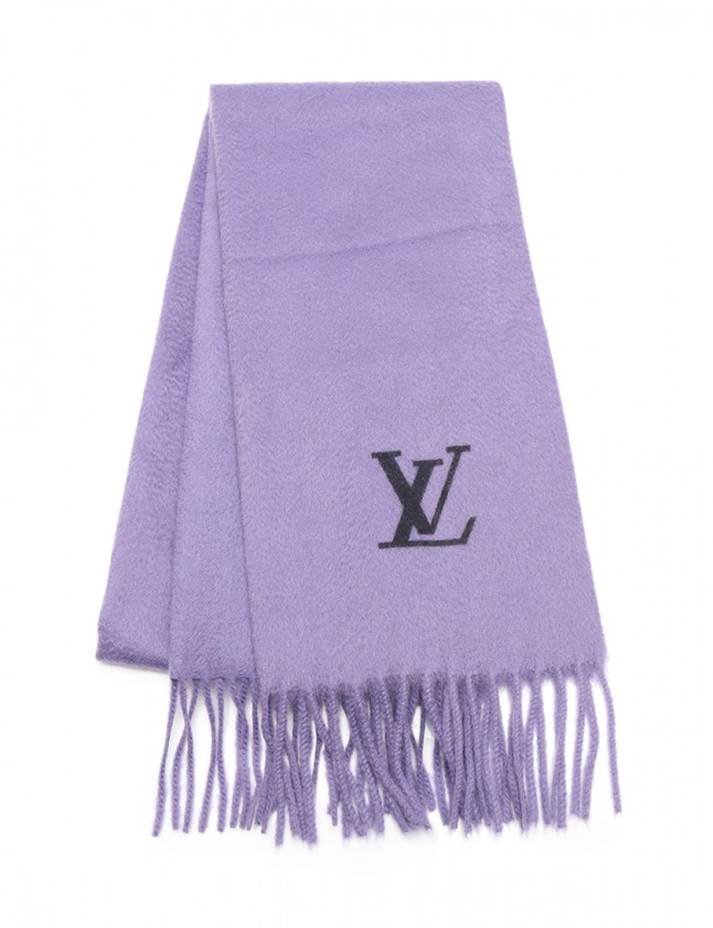 ルイヴィトン LOUIS VUITTON ストール LVロゴ 紫 小物 カシミヤ メンズ 
