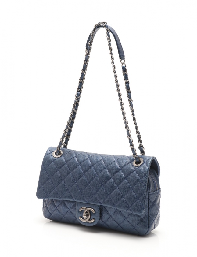 シャネル CHANEL チェーンショルダー マトラッセ メタリックブルー