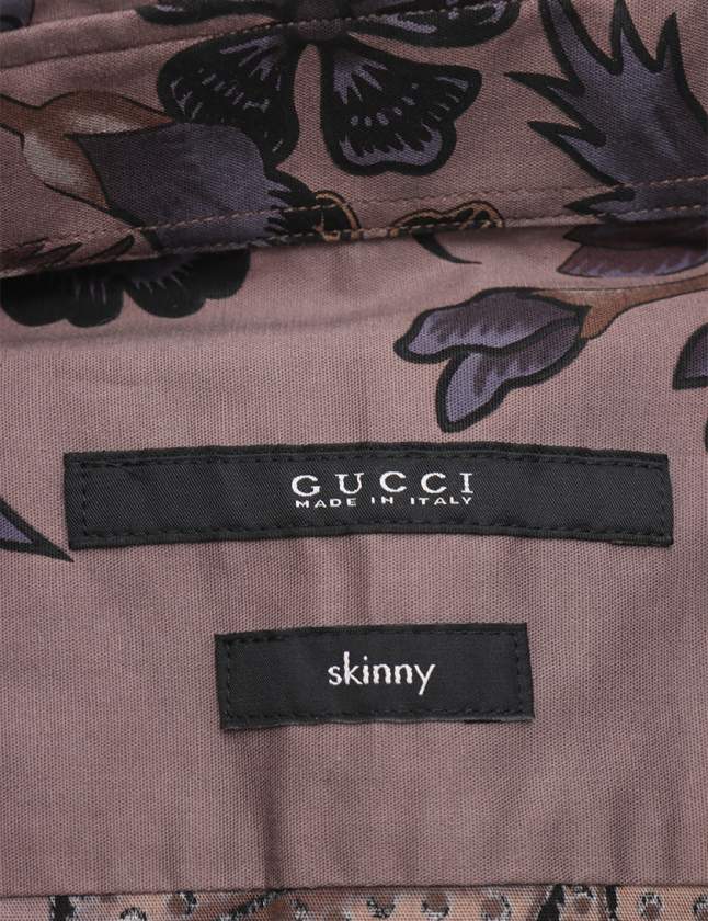 グッチ GUCCI スキニーシャツ 紫 38/15 トップス 半袖 花柄 S～M 