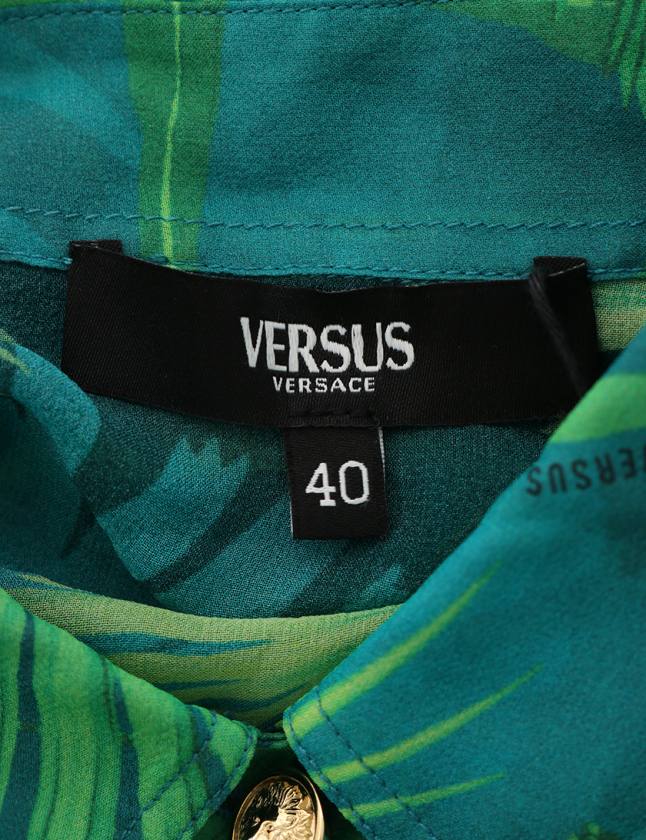 ヴェルサス VERSUS ブラウス 青 緑 40 トップス 長袖 ボタニカル M 