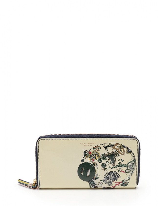 トリーバーチ TORY BURCH ラウンドファスナー長財布 アイボリー カーキ 
