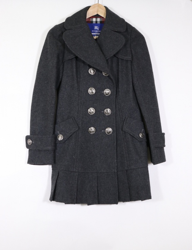 バーバリーブルーレーベル Burberry Blue Label Pコート グレー 36 アウター 無地 S ウール プリーツ レディース 114 ベクトルパーク