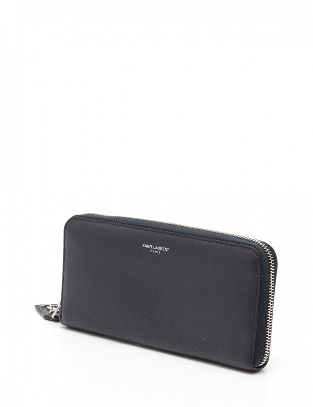 付属品完備 サンローランパリ　キャビアスキン　ラウンドファスナー　長財布　紺 サンローランパリ 長財布 ラウンドファスナー ネイビー 付属品完備