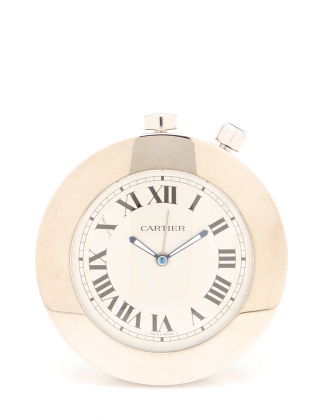 カルティエ Cartier クオーツ トラベルクロック 置き時計 シルバー  