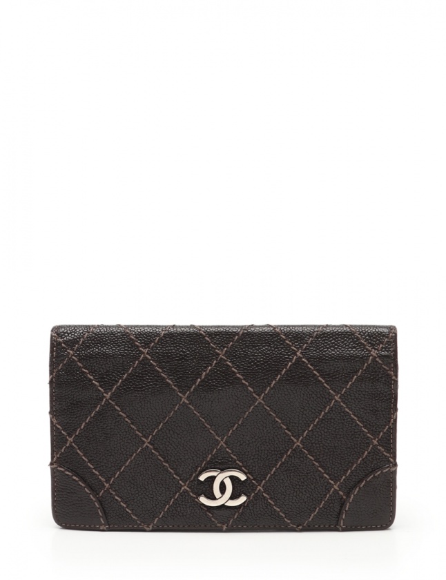 シャネル CHANEL 二つ折り長財布 ワイルドステッチ ココマーク 茶 小物 