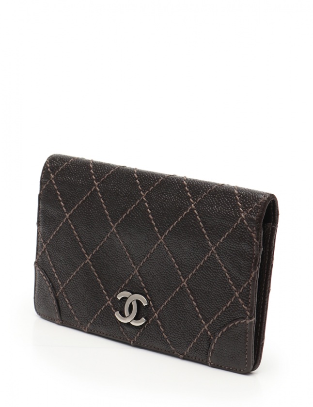 シャネル CHANEL 二つ折り長財布 ワイルドステッチ ココマーク 茶 小物 