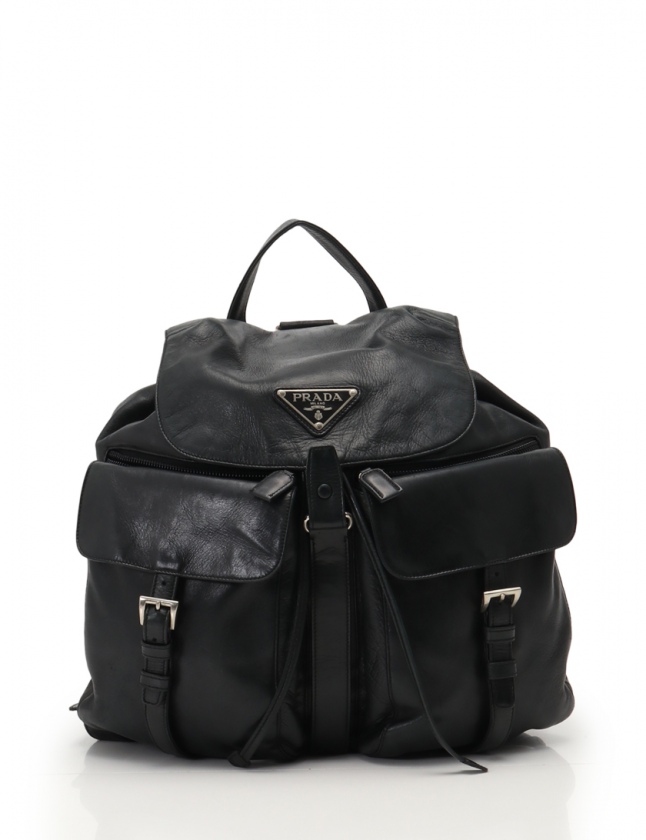 プラダ PRADA リュック バックパック 黒 レザー オールレザー 