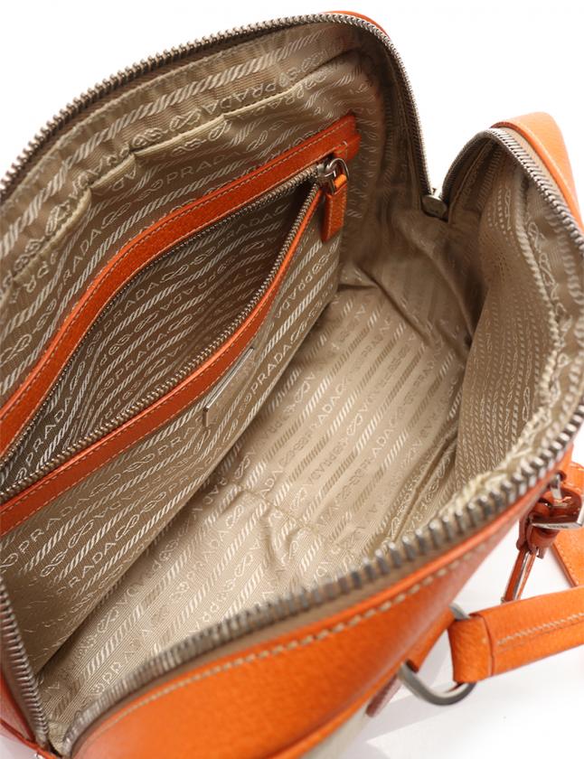 PRADA オレンジ レザーボストンバッグ プラダ PRADA ハンドバッグ ミニボストン ベージュ オレンジ BL0209