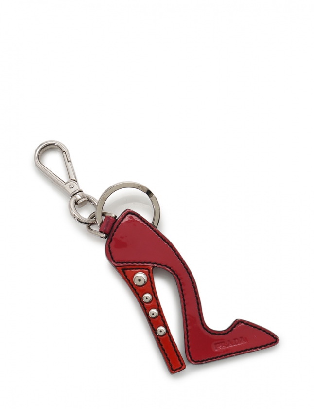 プラダ PRADA バッグチャーム 赤 ボルドー 小物 エナメルレザー ヒール