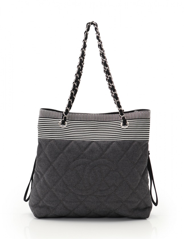 シャネル CHANEL チェーントートバッグ クルーズライン グレー 黒 白 