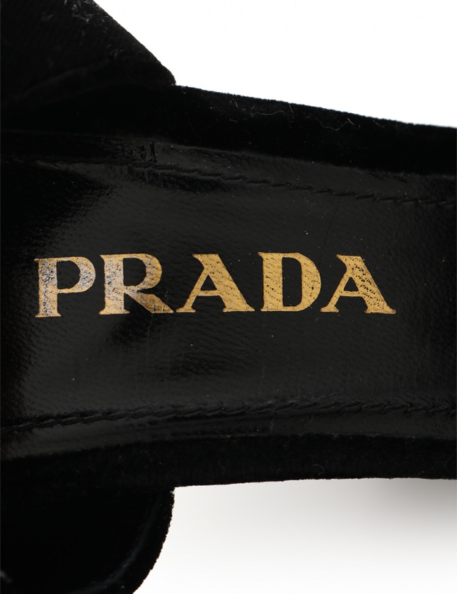 プラダ PRADA チャンキーヒールサンダル 黒 36 シューズ 23cm