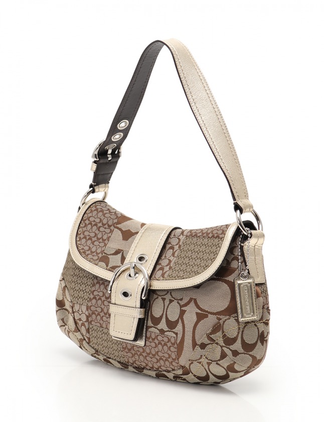 コーチ COACH ワンショルダーバッグ シグネチャー 茶 ゴールド