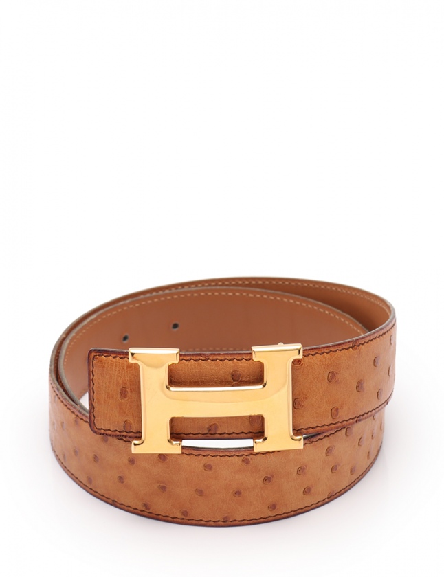 エルメス HERMES ベルト コンスタンス Hベルト 茶 小物 オーストリッチ 