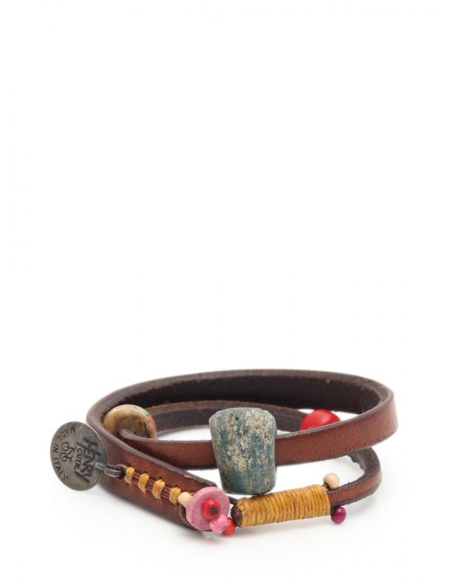 アンリークイール HENRY CUIR ブレスレット 茶 マルチカラー  