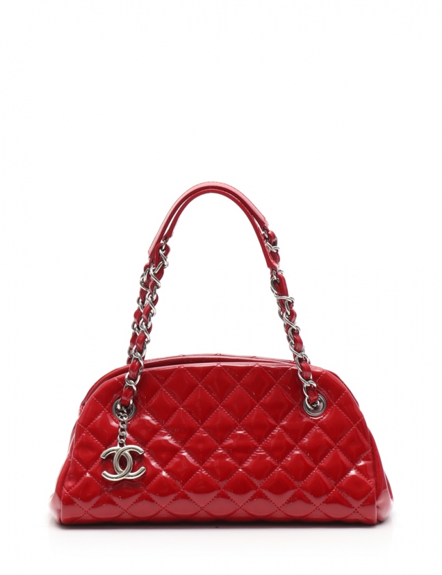 シャネル Chanel チェーンハンドバッグ マドモワゼル マトラッセ ミニボーリングバッグ 赤 エナメルレザー シルバー金具 レディース 114 ベクトルパーク