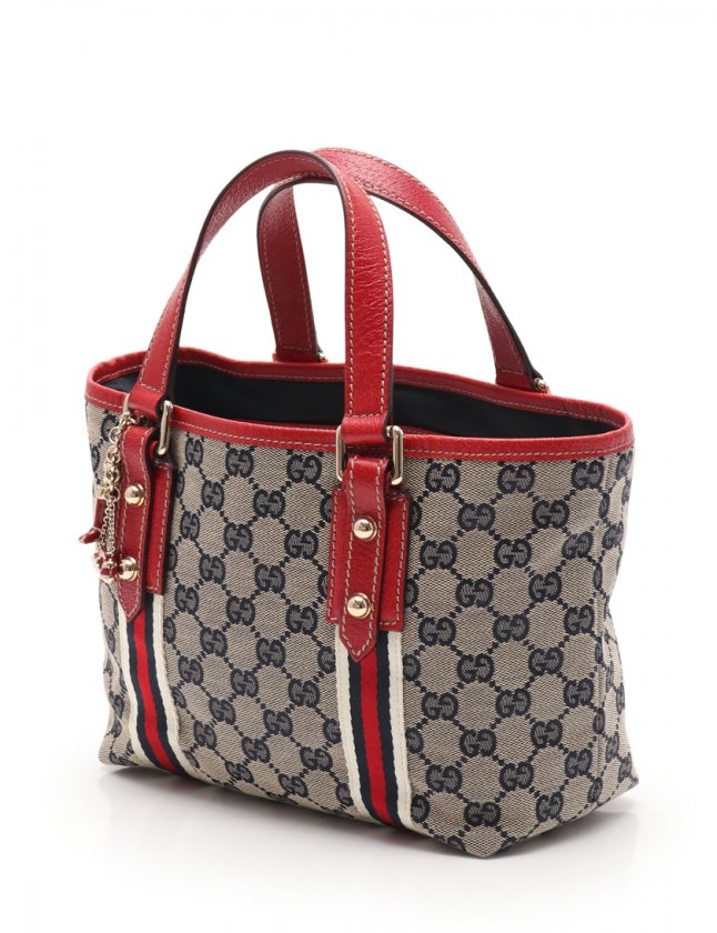 グッチ GUCCI ミニトートバッグ GGキャンバス シェリー ネイビー 赤 