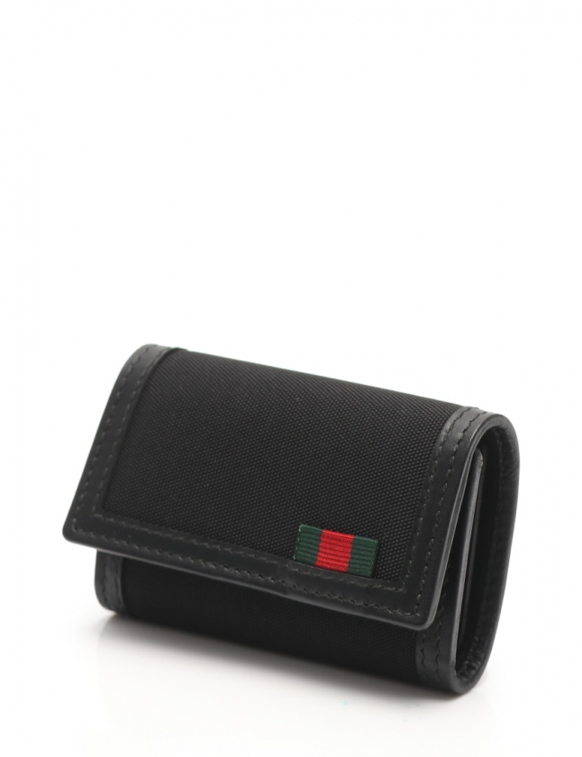グッチ GUCCI 6連キーケース シェリーライン 黒 赤 緑 小物 ナイロン