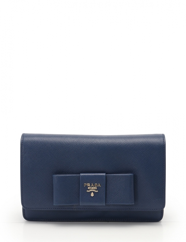 PRADA サフィアーノ リボン レザー 長財布 ネイビー 美品 PRADA プラダ