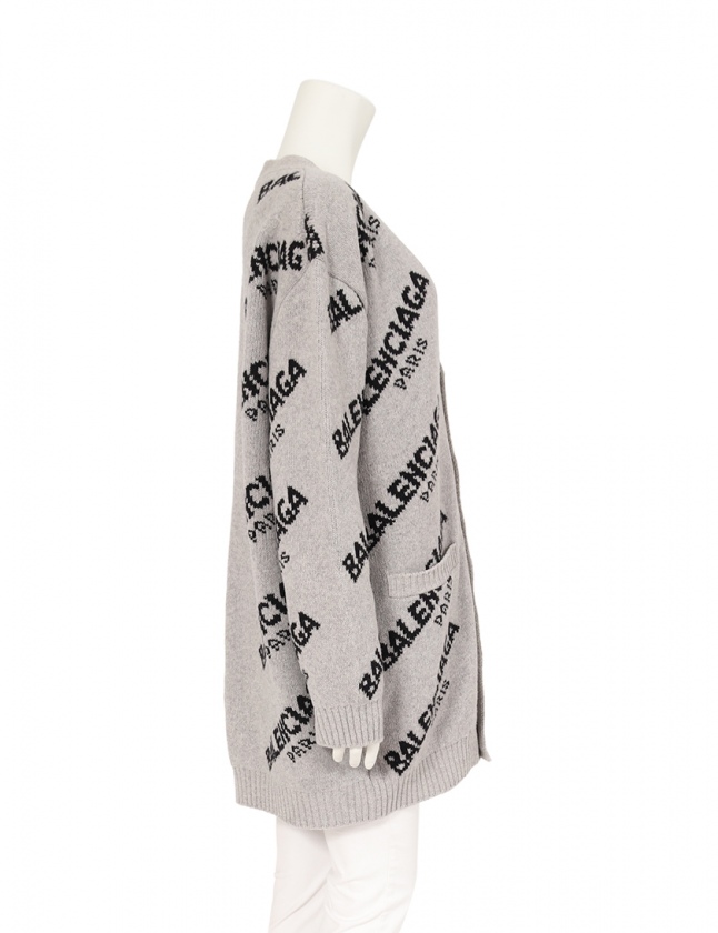 BALENCIAGA ロゴ入りカーディガン 長袖 グレー