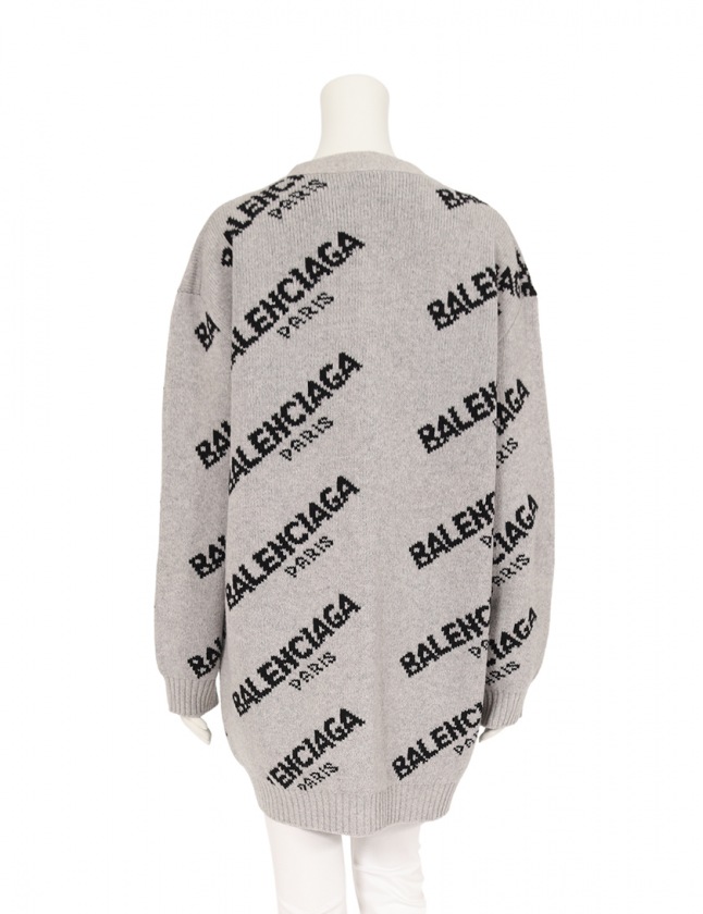バレンシアガ BALENCIAGA カーディガン ロゴ グレー 黒 44