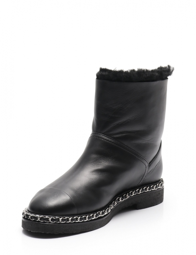 シャネル CHANEL チェーンショートブーツ ココマーク 黒 38C シューズ 