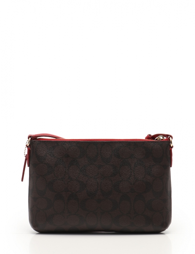 コーチ COACH ショルダーバッグ シグネチャー 茶 赤 F52657 PVC レザー 