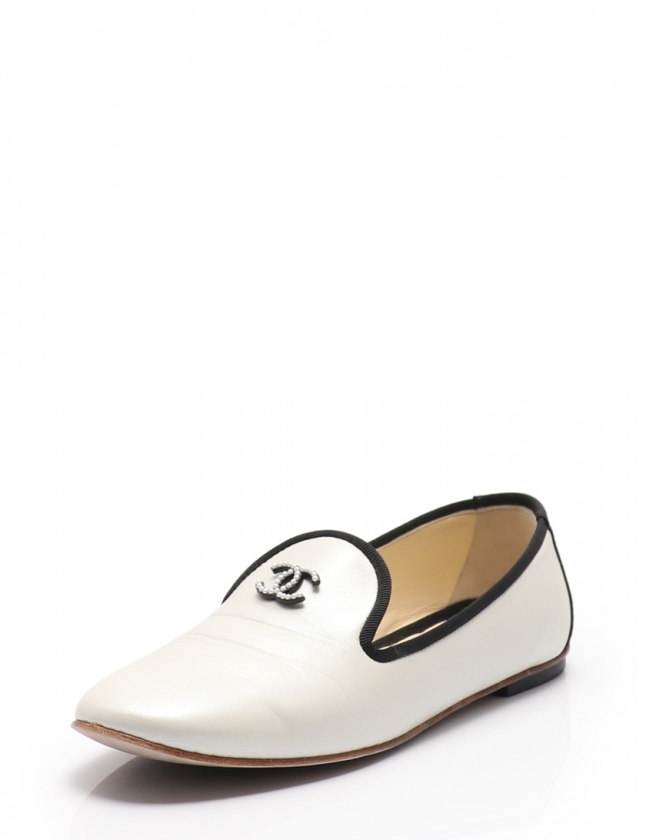 シャネル CHANEL フラットシューズ ココマーク オペラシューズ 白 37 C 