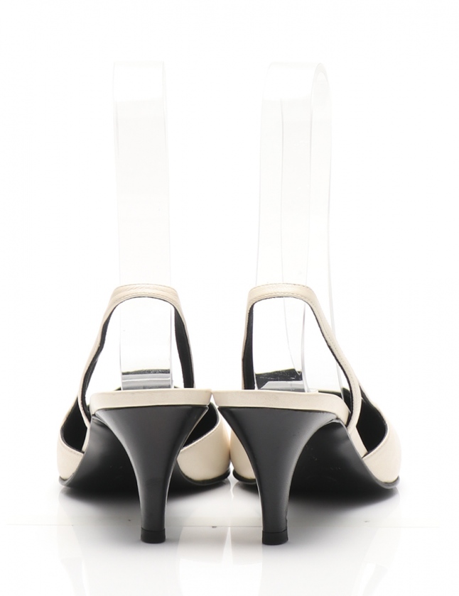 シャネル CHANEL バックストラップパンプス ヒール 白 黒 36 シューズ  