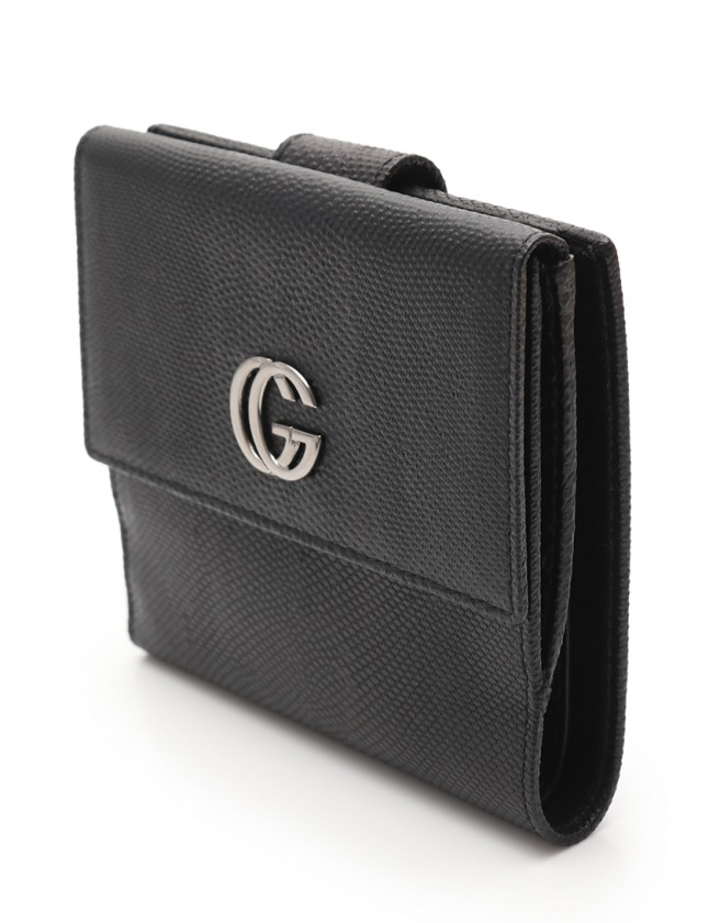 GUCCI 二つ折り財布 マーモント Wホック レザー 黒 男女兼用 グッチ
