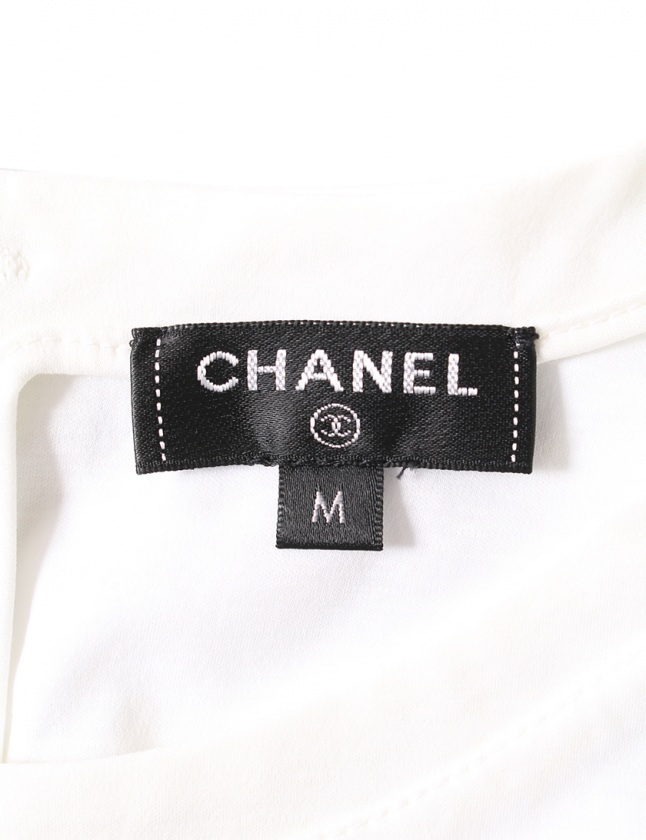 シャネル CHANEL Tシャツワンピース 白 M 半袖 ひざ丈 無地 コットン 
