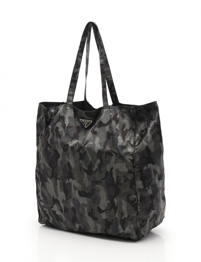 プラダ PRADA トートバッグ エコバッグ グレー 黒 1BG626 ナイロン 