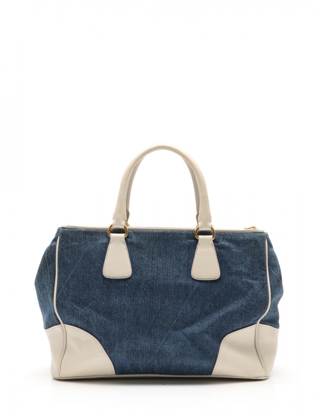 プラダ PRADA トートバッグ ガレリア 水色 白 BN1786 デニム 